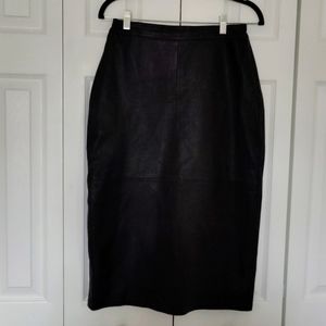 Black Genuine Leather Midi Pencil Skirt